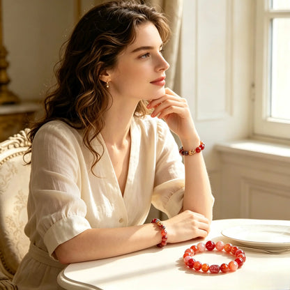 THE WILDFIRE Fire Element Crystal Bracelet - Woman Wearing Natural Red Stone Bracelet Lifestyle | JeraVales